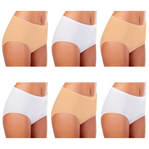 TEXEMP Unterwäsche Damen Slip Bequeme Baumwollunterhosen Mehrpack Atmungsaktive Hipster Pantys 6er Pack Weiß Beige 48-50 XL von TEXEMP