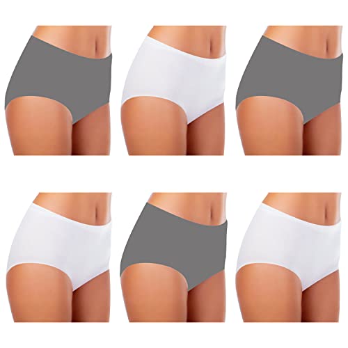 TEXEMP Unterwäsche Damen Slip Bequeme Baumwollunterhosen Mehrpack Atmungsaktive Hipster Pantys 6er Pack Weiß Grau 40-42 M von TEXEMP