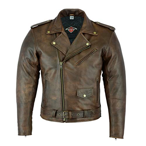 Texpeed Braun Motorrad lederjacke herren mit protektoren - Marlon Brando Retro Chopper Rockerjacke - Mit Original Biker Rüstung (EN 1621-1) Schutz 3XL von Texpeed