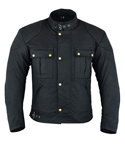 Texpeed Kurz Gewachste Baumwolle Motorradjacke herren mit protektoren - Motorrad Biker Wasserdicht Jacke Mit Rüstung (EN 1621-1) Schwarz - 4XL von Texpeed