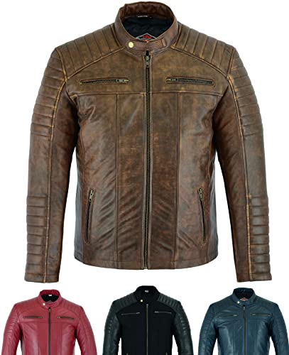 Texpeed Lederjacke herren schaffell echtleder - Lässige motorrad bikerstil jacke mantel Braun - 4XL von Texpeed