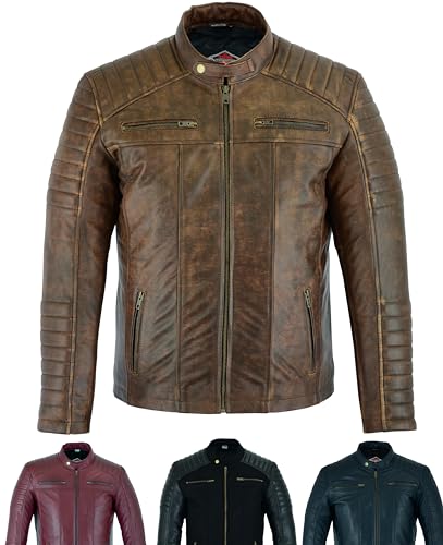 Texpeed Lederjacke herren schaffell echtleder - Lässige motorrad bikerstil jacke mantel Braun - M von Texpeed