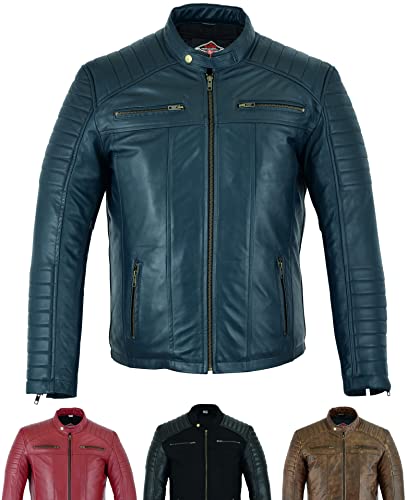 Texpeed Lederjacke herren schaffell echtleder - Lässige motorrad bikerstil jacke mantel Marine - L von Texpeed