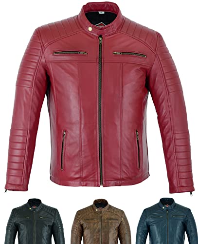 Texpeed Lederjacke herren schaffell echtleder - Lässige motorrad bikerstil jacke mantel Rot - L von Texpeed