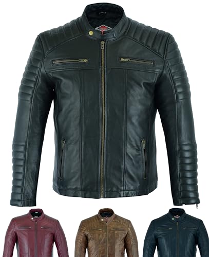 Texpeed Lederjacke herren schaffell echtleder - Lässige motorrad bikerstil jacke mantel Schwarz - 5XL von Texpeed