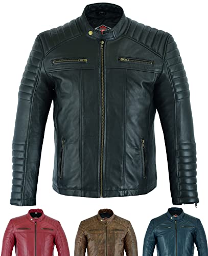 Texpeed Lederjacke herren schaffell echtleder - Lässige motorrad bikerstil jacke mantel Schwarz - L von Texpeed