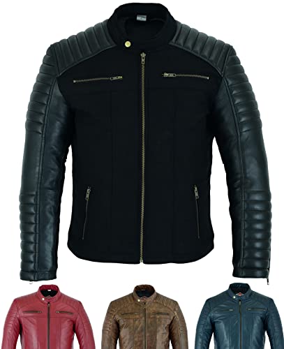 Texpeed Lederjacke herren schaffell echtleder - Lässige motorrad bikerstil jacke mantel Schwarz Textilien - 3XL von Texpeed