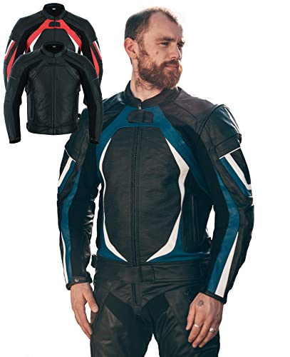 TEXPEED Motorrad lederjacke herren mit protektoren - Schwarz Winter/Sommer Gesteppt echtleder Perforiert Bikerjacke - Motorrad biker rüstung gepanzert (EN 1621-1) Blau - XL von Texpeed