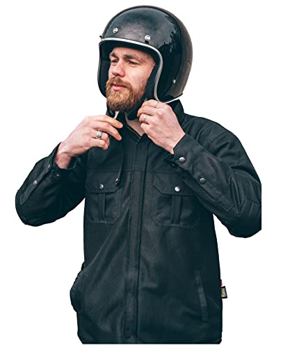 Texpeed Motorradhemden Herren Mit Protektoren - Sommer Biker Motorradjacke Hemden Hergestellt mit Aramid - Mit Schutz (EN 1621-1) Schwarz - 4XL von Texpeed