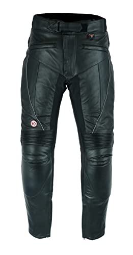 TEXPEED Motorradhose Leder wasserdicht Herren mit Protektoren - Schwarz Vollnarbiges Lederhose Echtleder mit rüstung (EN 1621-1) Biker gepanzerte - 4XL Taille/Kurz Bein von Texpeed