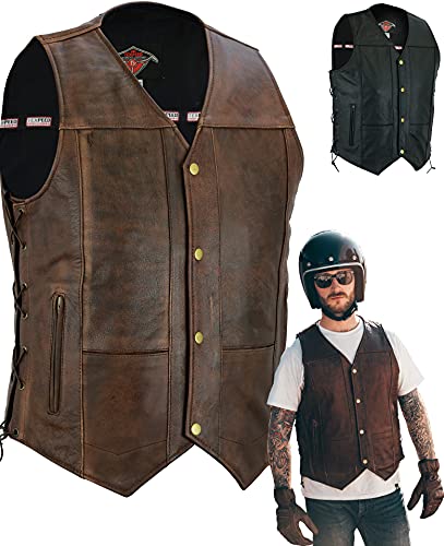 TEXPEED motorrad leder weste herren - Chopper biker rocker lederweste - Reißverschlusstaschen mit geschnürt rindleder top-grain echtleder - Braun - (10XL) von Texpeed