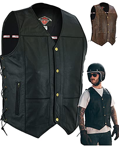 TEXPEED motorrad leder weste herren - Chopper biker rocker lederweste - Reißverschlusstaschen mit geschnürt rindleder top-grain echtleder - Schwarz - (3XL) von Texpeed