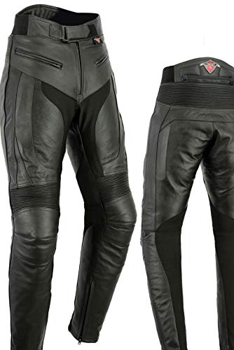 Texpeed motorradhose leder herren mit protektoren - Schwarz Vollnarbiges Lederhose echtleder mit rüstung (EN 1621-1) Biker gepanzerte - L Taille/Regülar Bein von Texpeed