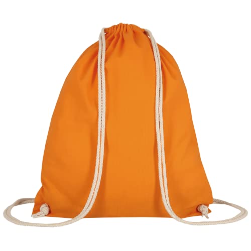 Personalisierbarer Turnbeutel mit Zugband - OEKO-TEX® zertifiziert - 38x46 cm - Als Rucksack tragbar - Naturfarbene Kordeln - Mit eigenem Logo/Motiv gestalten, Farbe:mandarin, Größe:250 Stück von TEXXILLA