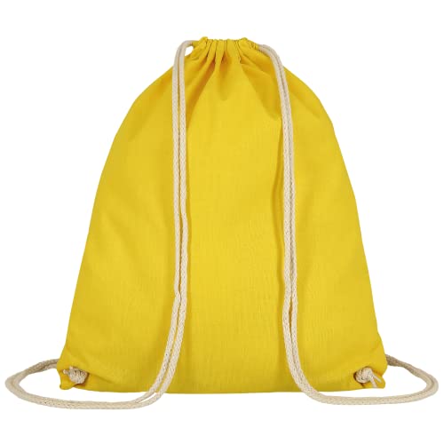 TEXXILLA Personalisierbarer Turnbeutel mit Zugband - OEKO-TEX® zertifiziert - 38x46 cm - Als Rucksack tragbar - Naturfarbene Kordeln - Mit eigenem Logo/Motiv gestalten, Farbe:gelb, Größe:250 Stück von TEXXILLA