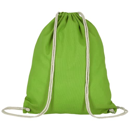 TEXXILLA Personalisierbarer Turnbeutel mit Zugband - OEKO-TEX® zertifiziert - 38x46 cm - Als Rucksack tragbar - Naturfarbene Kordeln - Mit eigenem Logo/Motiv gestalten, Farbe:hellgrün, Größe:50 Stück von TEXXILLA