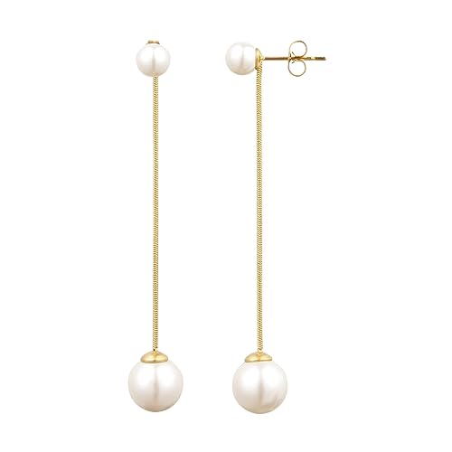 Perlen Ohrringe, 18K Vergoldet Perle Ohrhänger, Perle Baumeln Ohrringe für Frauen, Lange Kette Ohrringe, Geschenk für Frauen von TEZCRT