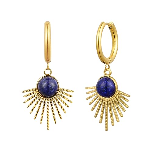 TEZCRT Damen Ohrringe Creolen mit Anhänger Gold, Lapislazuli, Wasserfest, Durchmesser 16.9 mm von TEZCRT