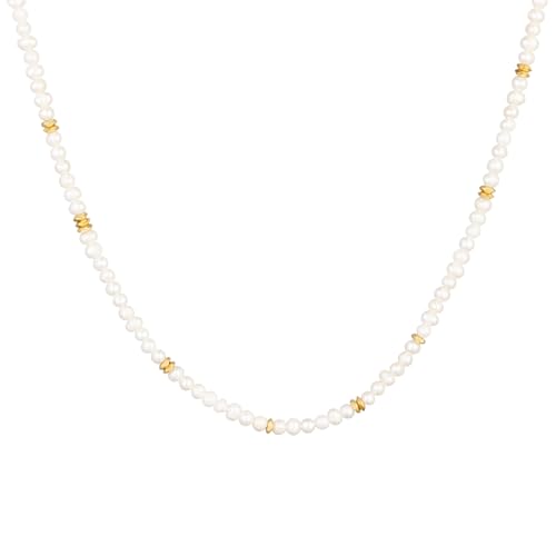 TEZCRT Perlen Kette Gold, Perlen Choker, Süßwasserperle Halskette, Perlenkette Damen Perlenkette Herren von TEZCRT