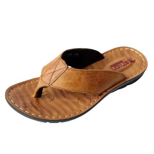 TEidea Badelatschen Herren Herren-Sommerschuhe Im Freien Große Flip-Pantoffel-Flat-Slip-Sandalen Für Freizeitstrände-Braun-39 von TEidea