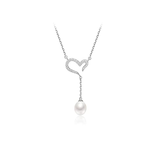 TEmkin Halskette S925 Silber Süßwasserperle Anhänger Kette 6–7 mm weiße Tropfenform Mode Liebe Design Schmuck Halskette Halskette für Frauen von TEmkin