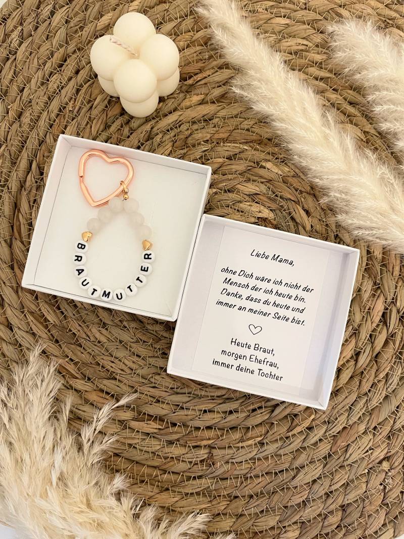 Geschenk Brautmutter Herz-Schlüsselanhänger in Rosegold Oder Silber Mit Jadeperlen Hochzeit Brautmama von TEngelsBotschaften