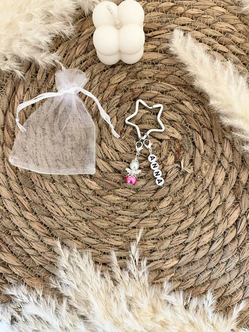 Schutzengel Perlenengel Glücksbringer Personalisierter Herz-/stern Schlüsselanhänger Silber Geschenk Gastgeschenk Taufe Weihnachten von TEngelsBotschaften