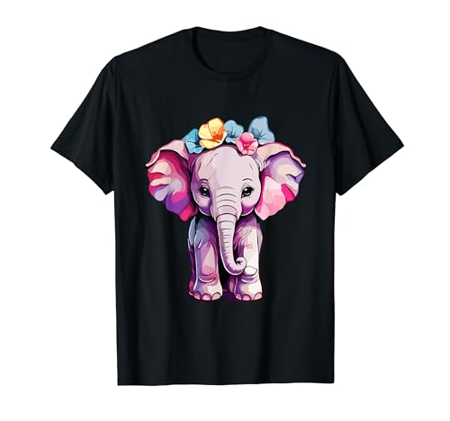 Niedlicher Baby-Elefant mit Blumen-Design T-Shirt von TF Brand