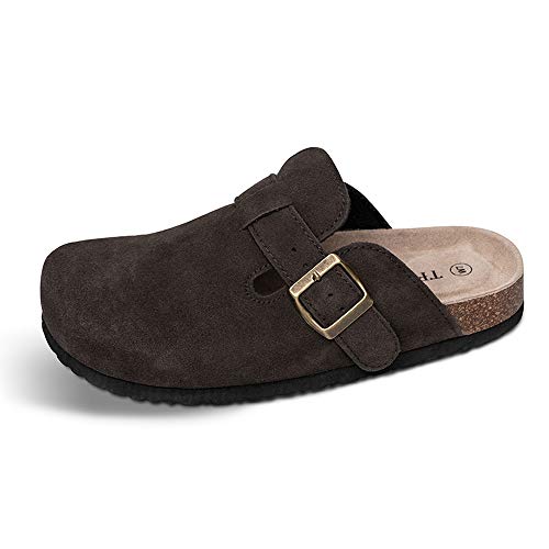 TF STAR Unisex Soft Footbed Clog Kuh Wildleder Clogs Kork Clogs Schuhe für Damen Herren, Braun, 42 EU von TF STAR