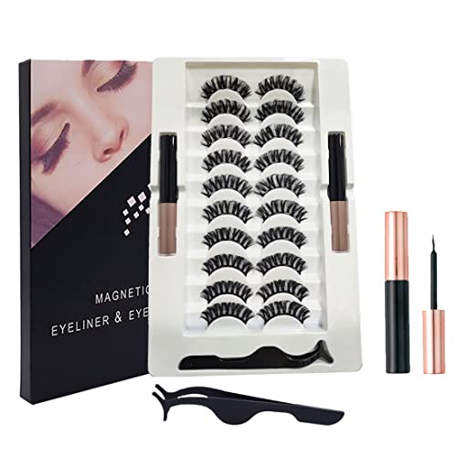 TFHAllOSTYLE Aktualisierte 3D Magnetic Eyelashes Kit, mit 2 Röhren Magnetic Eyeliner Nature Look & Pinzette, Wimpern Russian Strip Lashes Natural Wispy Fluffy 3D Effect Fake Eyelashes 10 Paare Pack von TFHAllOSTYLE