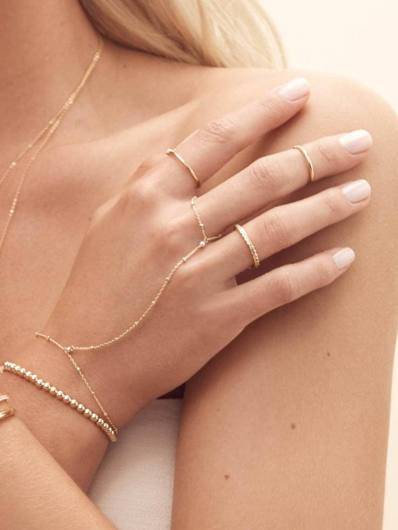 Perlen Gold Filled Handkette | Ring-Armband Rose Silber Hand Kette Einfache von TFHJEWELRY