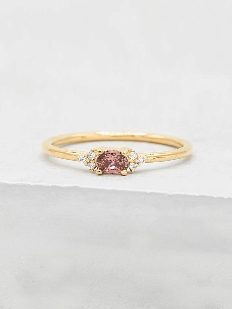 Zierlicher Oval Ring - Gold + Rosa | Stapelring Im Ovalschliff Versprechen Hochzeit Verlobungsring Freundschaftsring Manufaktur von TFHJEWELRY
