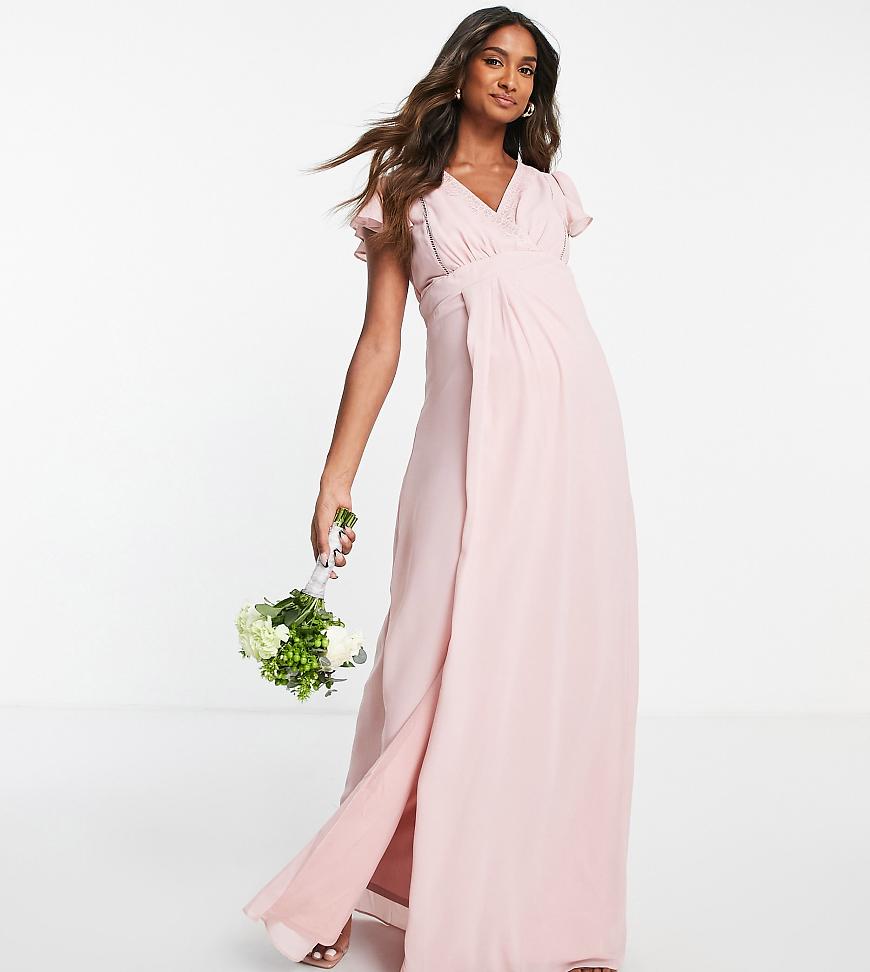 TFNC Maternity - Bridesmaid - Ariana - Brautjungfernkleid in Staubrosa mit V-Ausschnitt und Flatterärmeln-Orange von TFNC Maternity