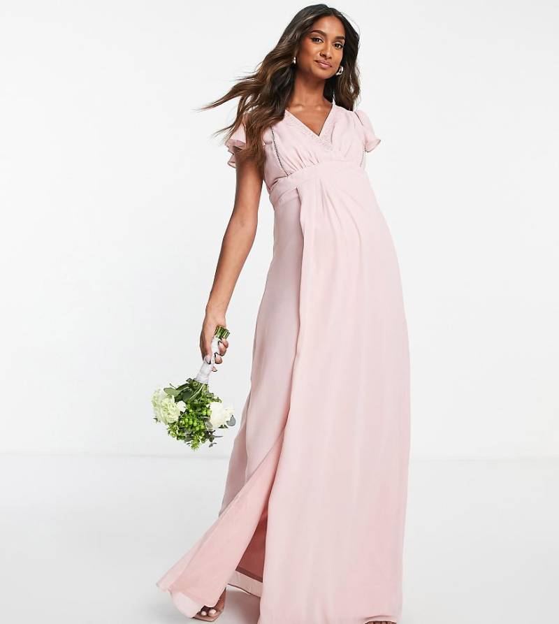TFNC Maternity - Bridesmaid - Ariana - Brautjungfernkleid in Staubrosa mit V-Ausschnitt und Flatterärmeln-Orange von TFNC Maternity