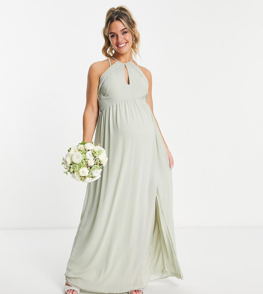 TFNC - Umstandsmode - Bridesmaid - Neckholder-Kleid in Salbeigrün mit Riemchendetail hinten von TFNC Maternity