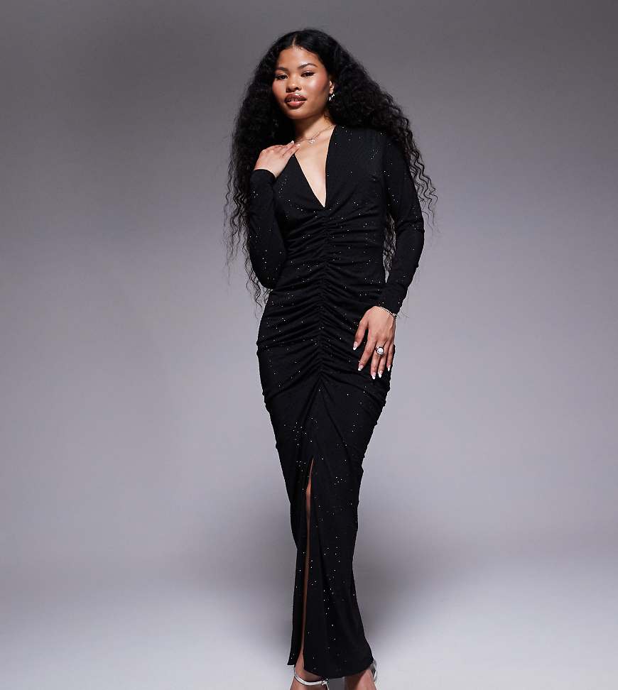 TFNC Petite - Langärmliges Maxikleid in Schwarz mit tiefem Ausschnitt und Verzierung TFNC Petite - Langärmliges Maxikleid in Schwarz mit tiefem Ausschnitt und Verzierung von TFNC Petite