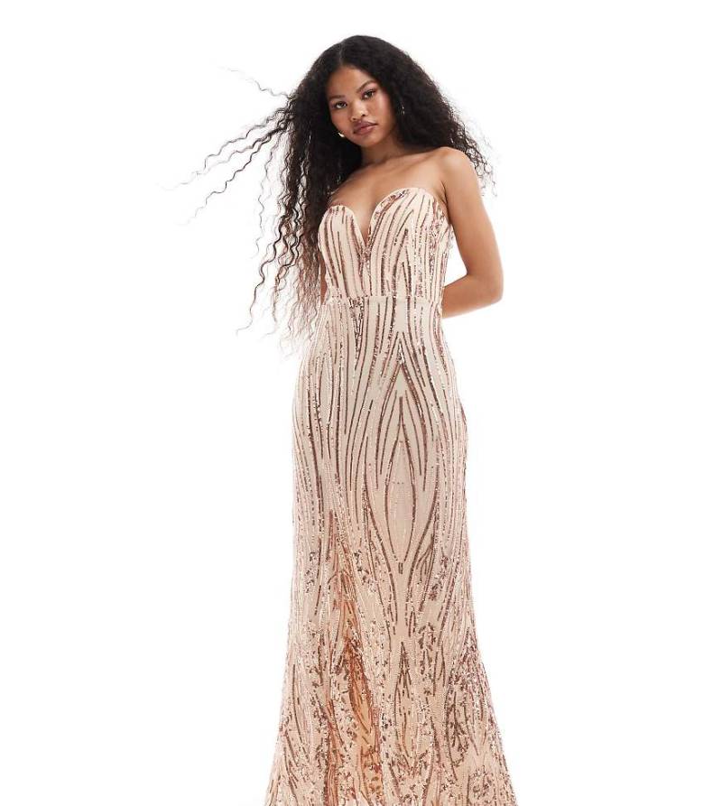 TFNC Petite - Trägerloses Pailletten-Maxikleid in Gold-Goldfarben von TFNC Petite