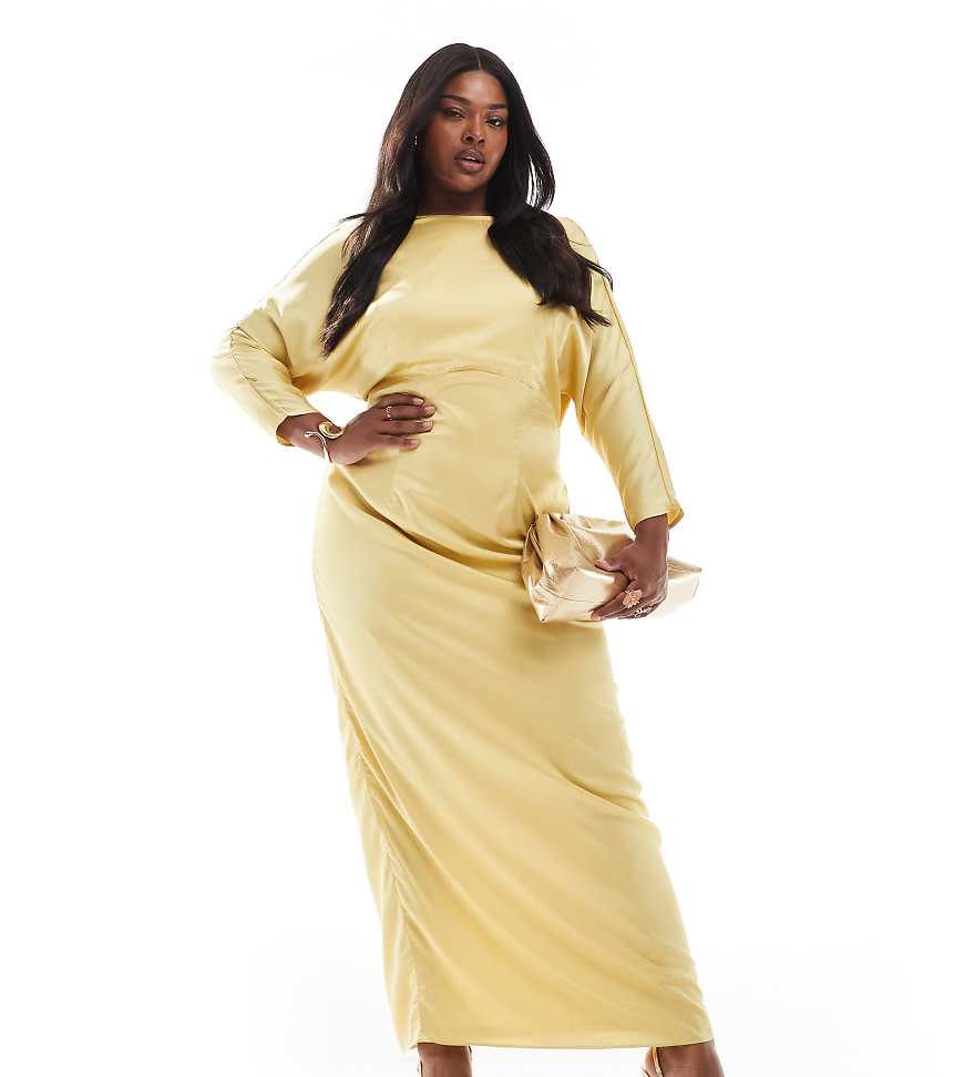 TFNC Plus - Brautjungfernmode - Maxikleid aus Satin in Honiggelb mit Wasserfallausschnitt hinten-Braun TFNC Plus - Brautjungfernmode - Maxikleid aus Satin in Honiggelb mit Wasserfallausschnitt hinten-Braun von TFNC Plus