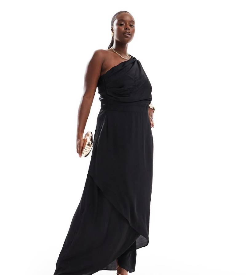 TFNC Plus - Bridesmaid - Satin-Maxikleid in Schwarz mit One-Shoulder-Träger von TFNC Plus