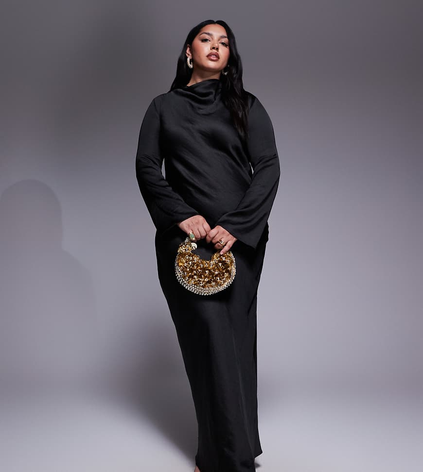 TFNC Plus - Hochgeschlossenes, langärmliges Midikleid in Schwarz von TFNC Plus