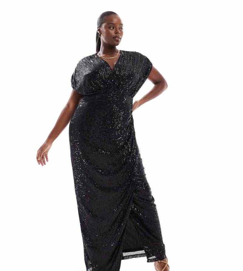 TFNC Plus - Maxi-Wickelkleid mit Paillettenbesatz in Schwarz von TFNC Plus