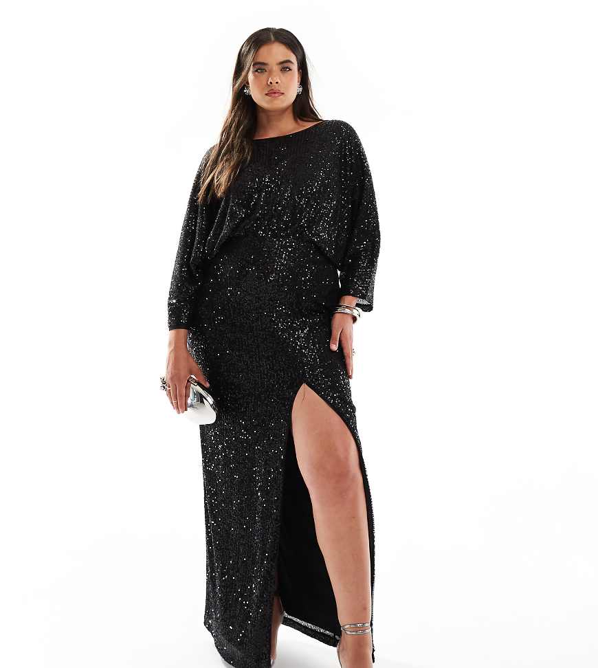 TFNC Plus - Maxikleid in Schwarz mit Kimono-Oberteil und Pailletten von TFNC Plus