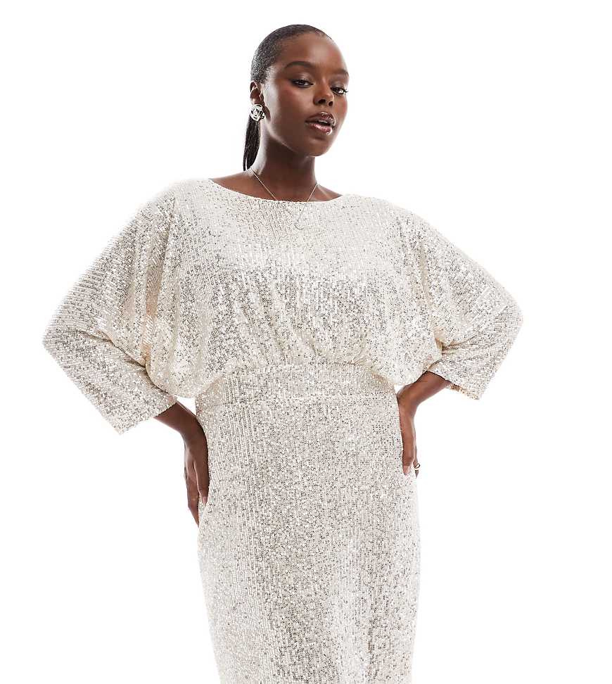 TFNC Plus - Pailletten-Minikleid in Silber mit Kimono-Oberteil TFNC Plus - Pailletten-Minikleid in Silber mit Kimono-Oberteil von TFNC Plus