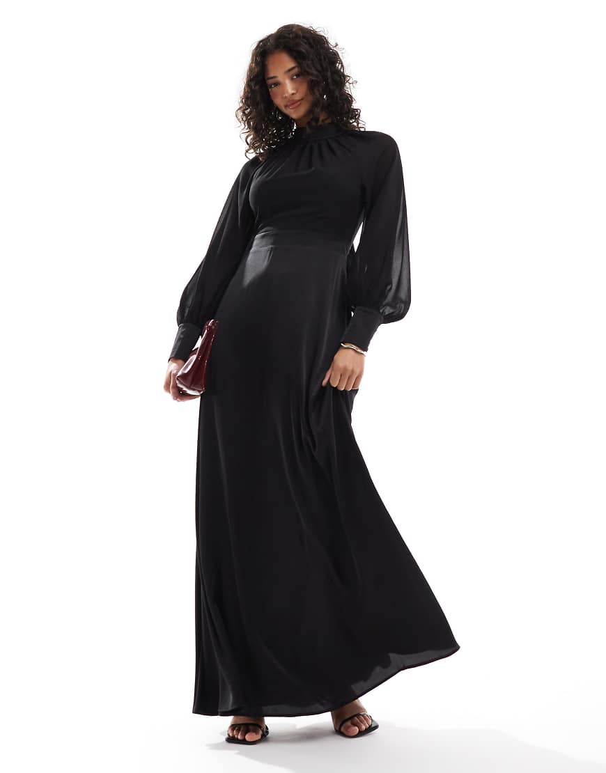 TFNC - 2-in-1 - Maxikleid in Schwarz mit Oberteil aus Chiffon und Rock aus Satin von TFNC