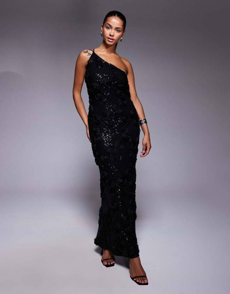 TFNC - Maxikleid in Schwarz mit One-Shoulder-Träger und Pailletten-Blumenmuster TFNC - Maxikleid in Schwarz mit One-Shoulder-Träger und Pailletten-Blumenmuster von TFNC