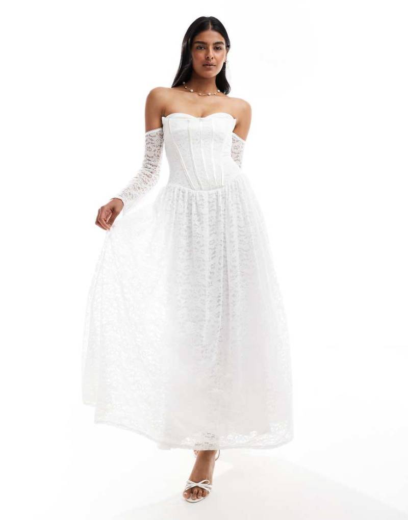 TFNC - Bridal - Maxi-Brautkleid in Weiß mit Korsettdetail und Spitzenärmeln von TFNC