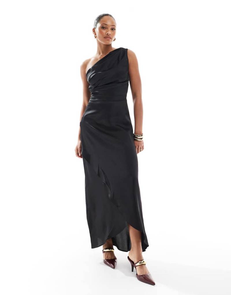 TFNC - Bridesmaid - Satin-Maxikleid in Schwarz mit One-Shoulder-Träger-Rot von TFNC