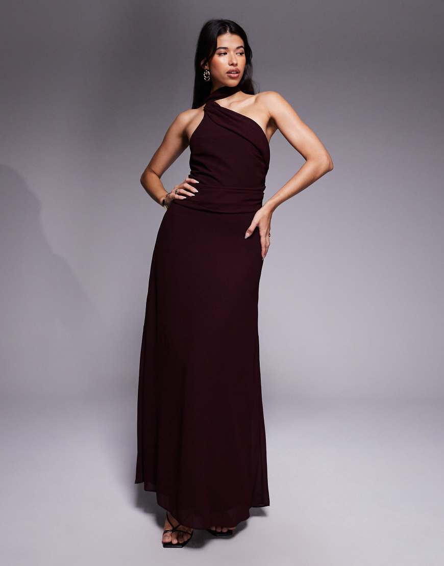 TFNC - Maxikleid in Kirschrot mit Schal-Ausschnitt und One-Shoulder-Träger-Rosa von TFNC