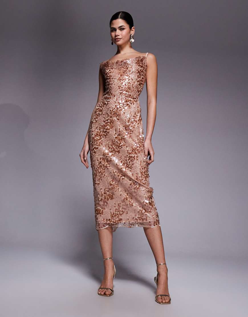 TFNC - Midaxi-Paillettenkleid in Roségold mit Bogenkante-Goldfarben von TFNC