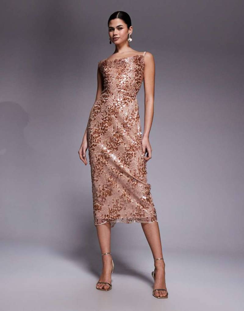 TFNC - Midaxi-Paillettenkleid in Roségold mit Bogenkante-Goldfarben von TFNC